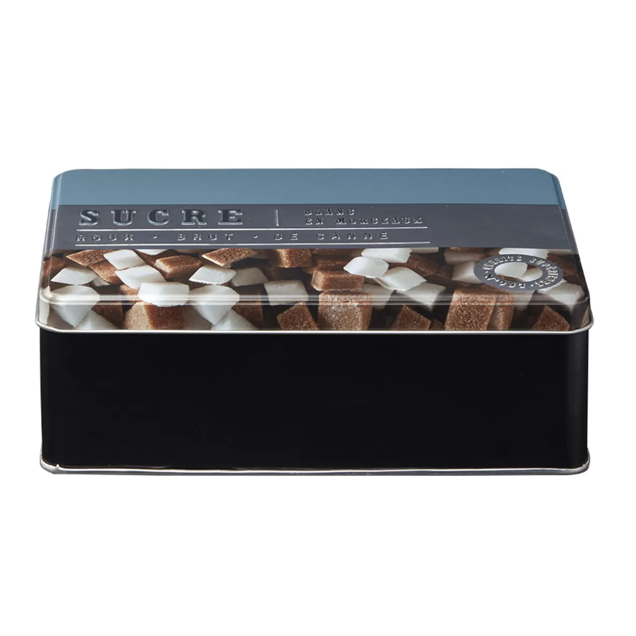Gifi Boîte à sucre rectangulaire en métal décorée bleu gris< Conservation Alimentaire