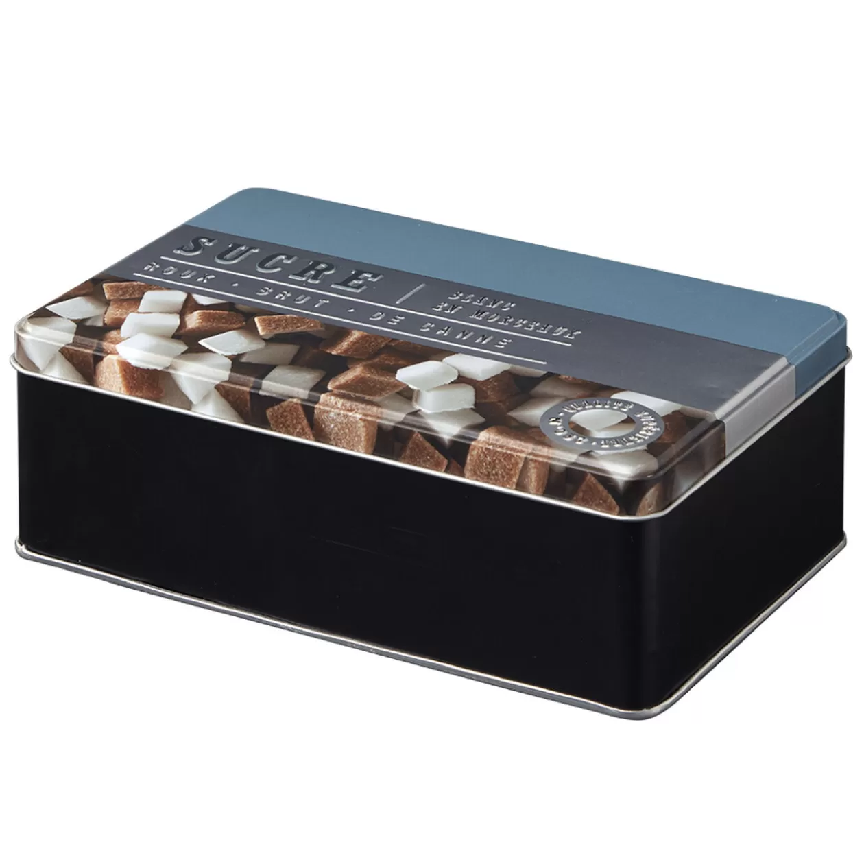 Gifi Boîte à sucre rectangulaire en métal décorée bleu gris< Conservation Alimentaire