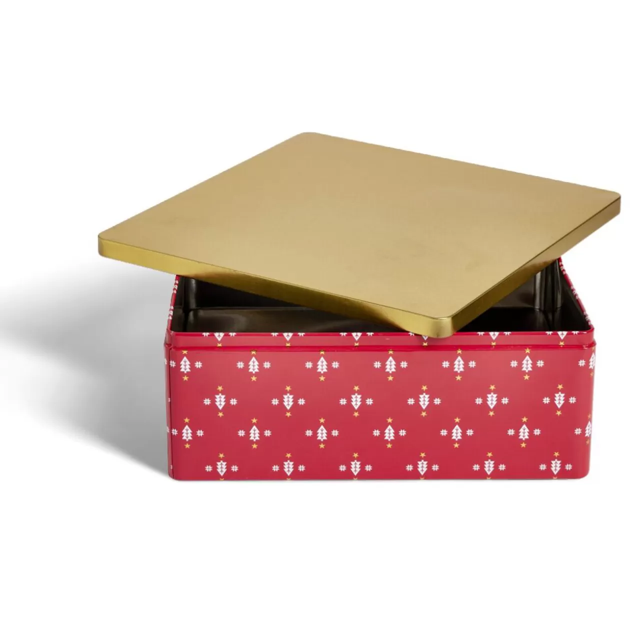 Gifi Boîte alimentaire carrée motif Noël métal rouge et dorée 26x26xH10cm< Conservation Alimentaire