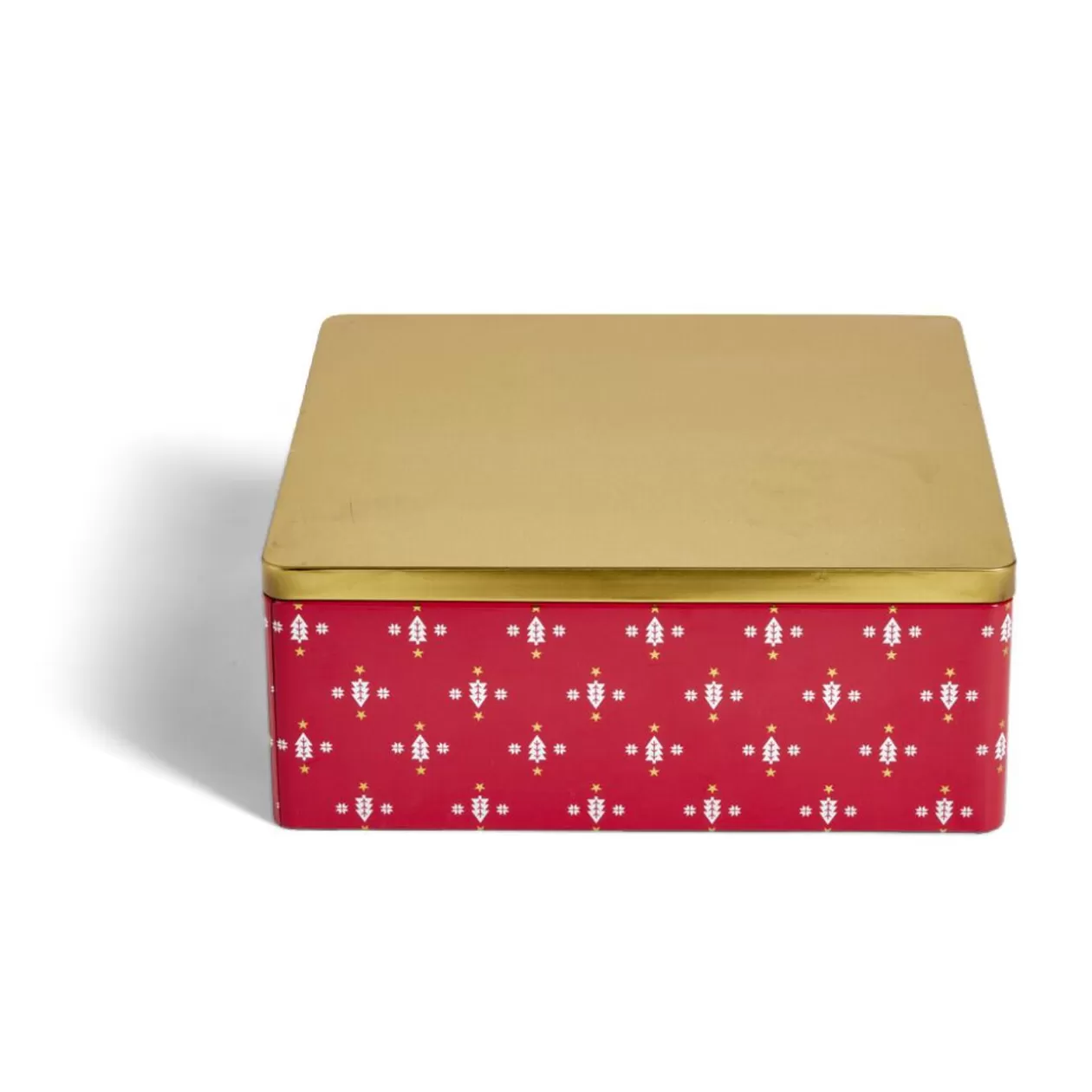 Gifi Boîte alimentaire carrée motif Noël métal rouge et dorée 26x26xH10cm< Conservation Alimentaire