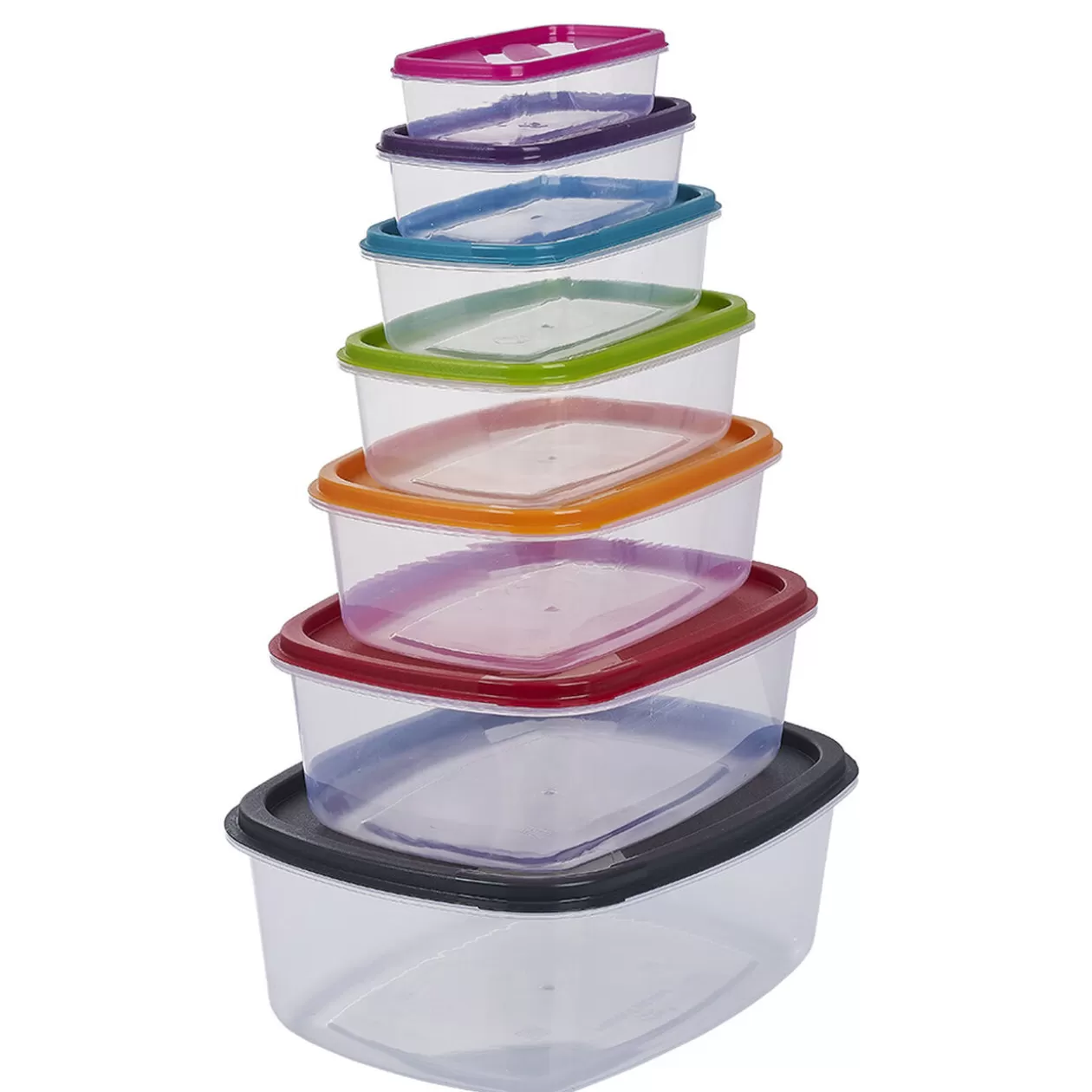 Gifi Boîte alimentaire en plastique avec couvercle coloré x7< Conservation Alimentaire