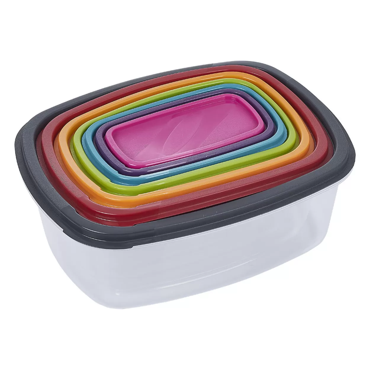 Gifi Boîte alimentaire en plastique avec couvercle coloré x7< Conservation Alimentaire