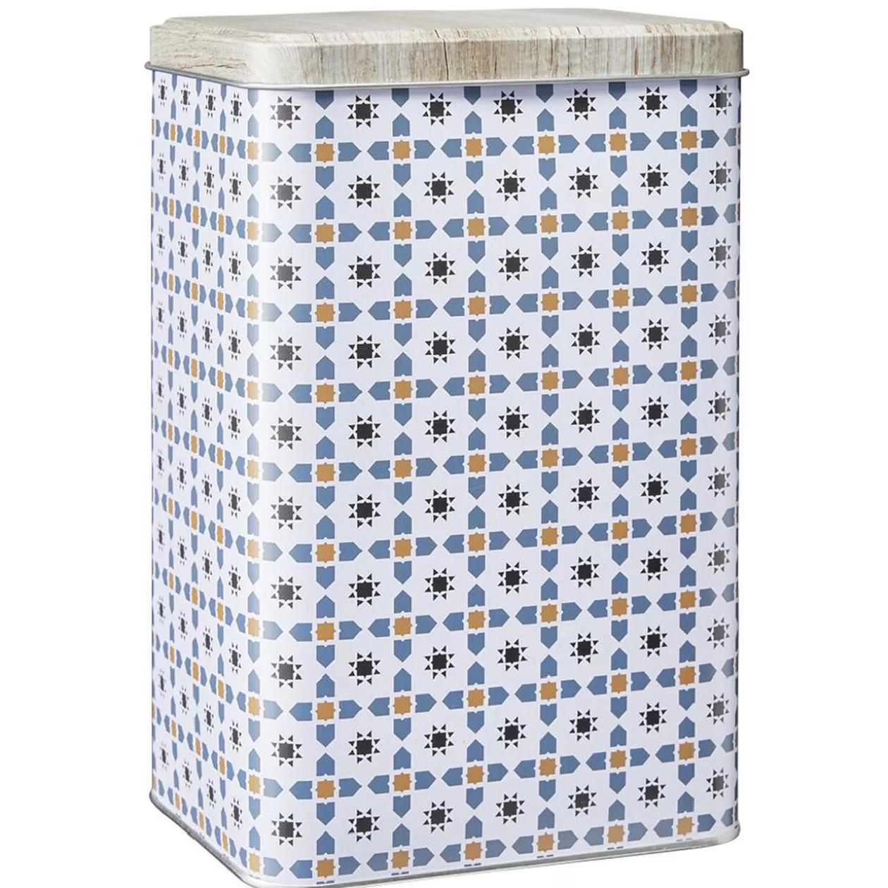 Gifi Boîte en métal décor carreau de ciment avec couvercle effet bois< Conservation Alimentaire