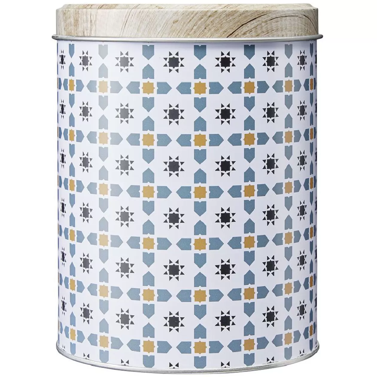 Gifi Boîte ronde en métal décor carreau de ciment avec couvercle effet bois< Conservation Alimentaire