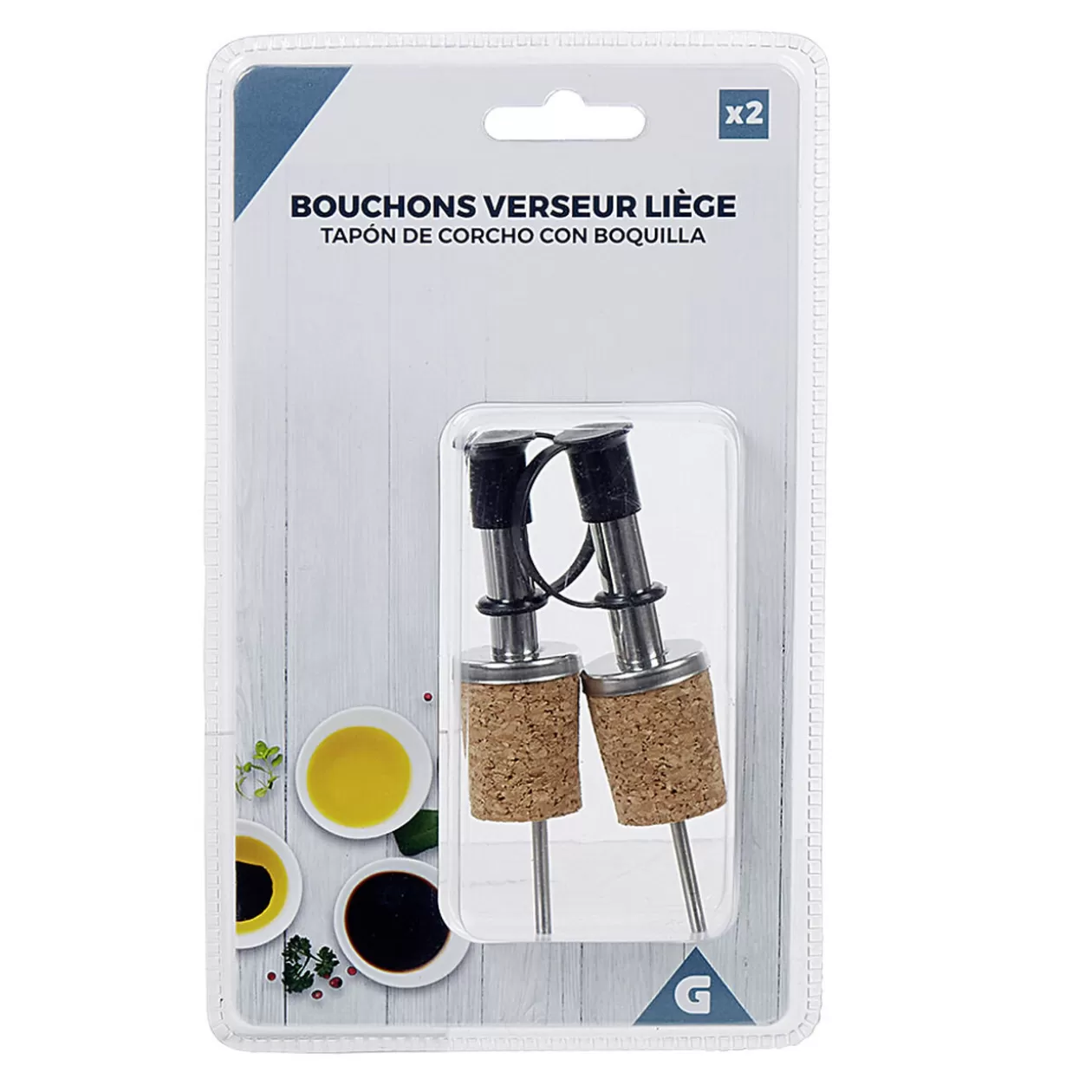 Bouchon en liège avec bec verseur inox x2>Gifi Discount