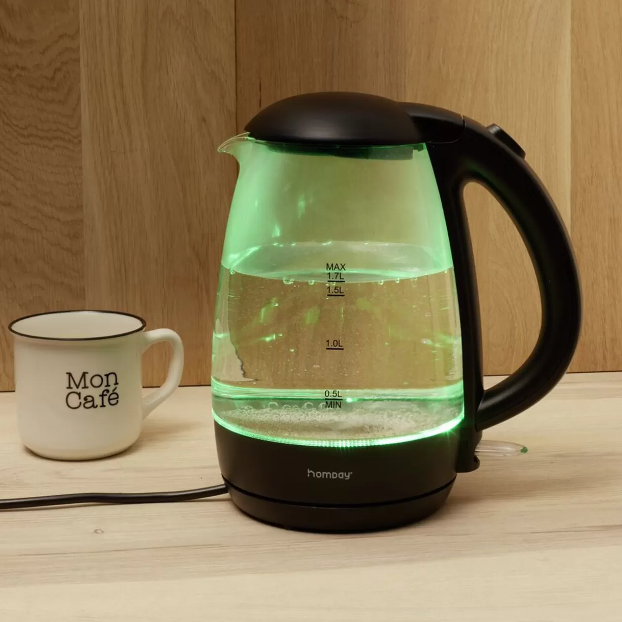 Gifi Bouilloire LED sans fil couleurs variables Homday en verre 1,7 L< Petit Électroménager