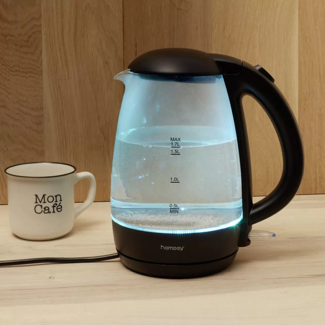 Gifi Bouilloire LED sans fil couleurs variables Homday en verre 1,7 L< Petit Électroménager