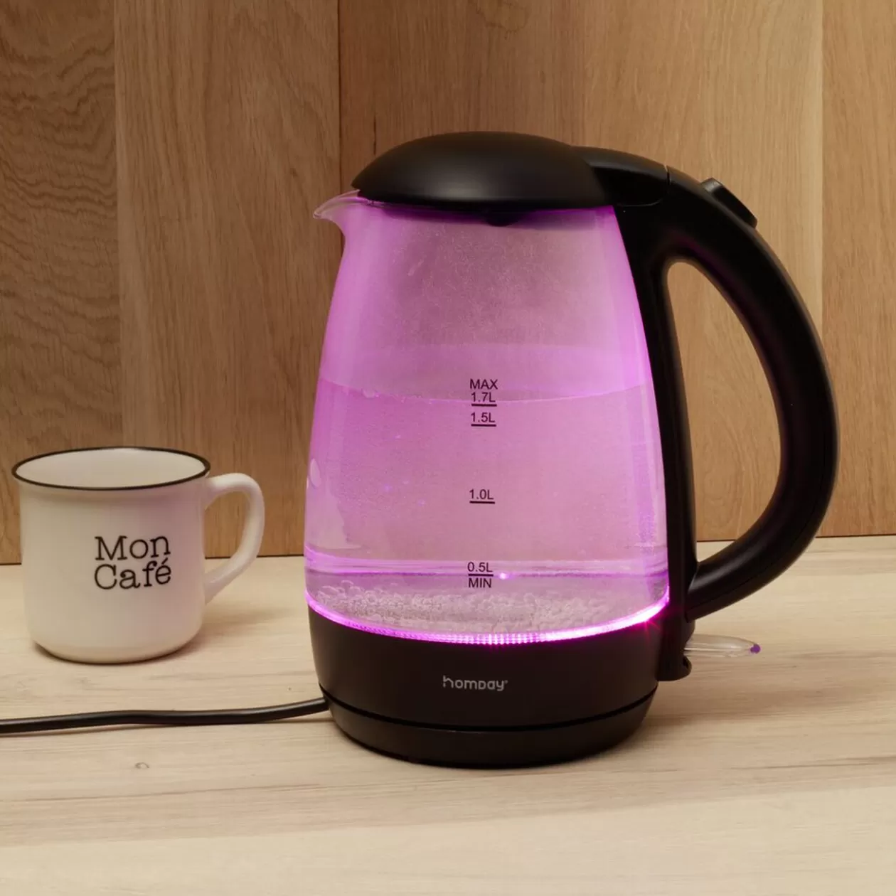 Gifi Bouilloire LED sans fil couleurs variables Homday en verre 1,7 L< Petit Électroménager