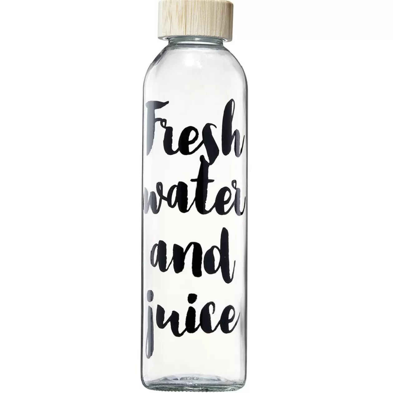 Bouteille en verre inscription noire avec bouchon en bambou 730 ml>Gifi Outlet