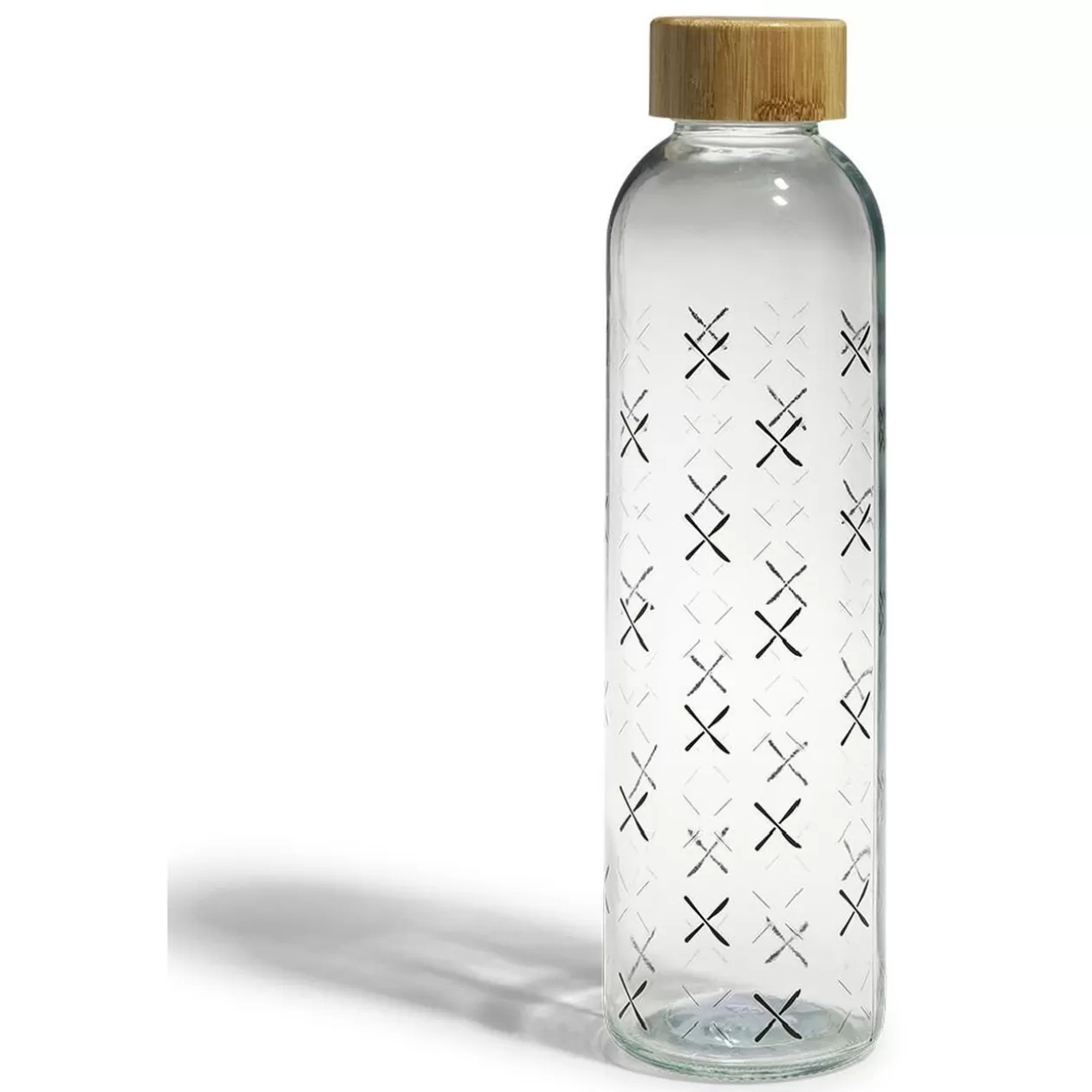 Bouteille verre transparent à motif noir avec bouchon en bambou 730ml>Gifi Fashion