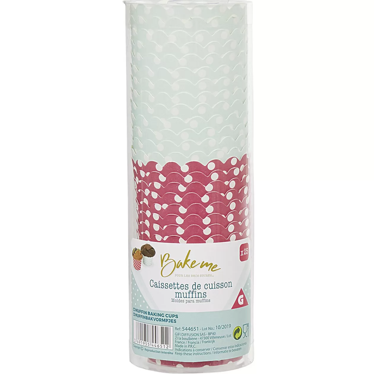 Gifi Caissette à muffin en carton rose vert décor pois blanc x25< Cuisson