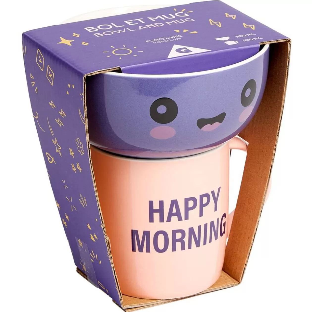 Coffret bol et mug en porcelaine Happy/Bad Morning - 2 modèles>Gifi Cheap