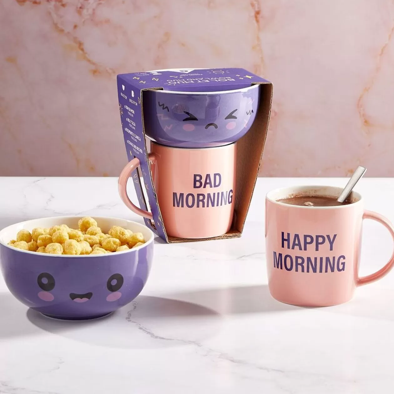 Coffret bol et mug en porcelaine Happy/Bad Morning - 2 modèles>Gifi Cheap