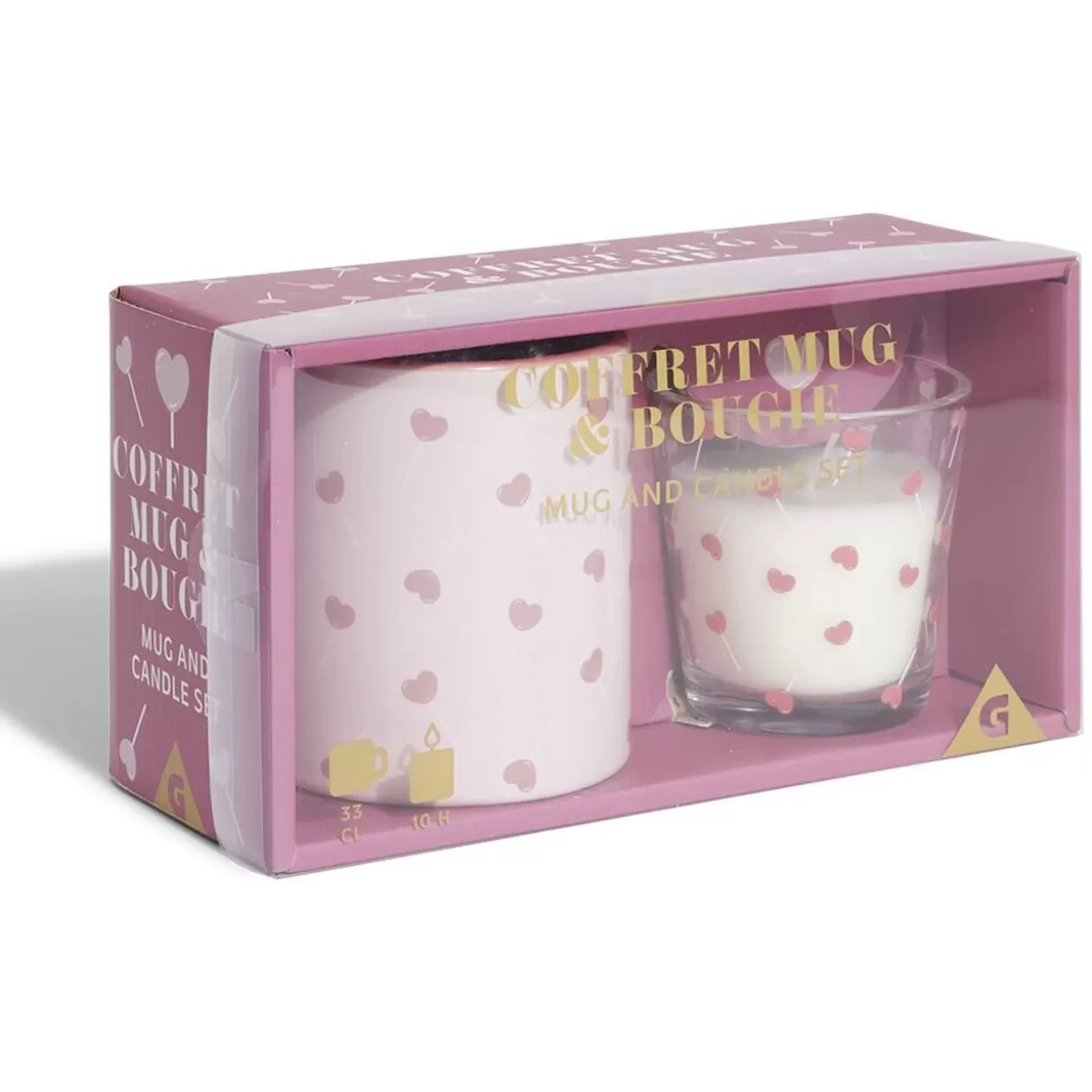 Coffret mug 33cl et bougie motif coeur blanc et rose>Gifi Sale