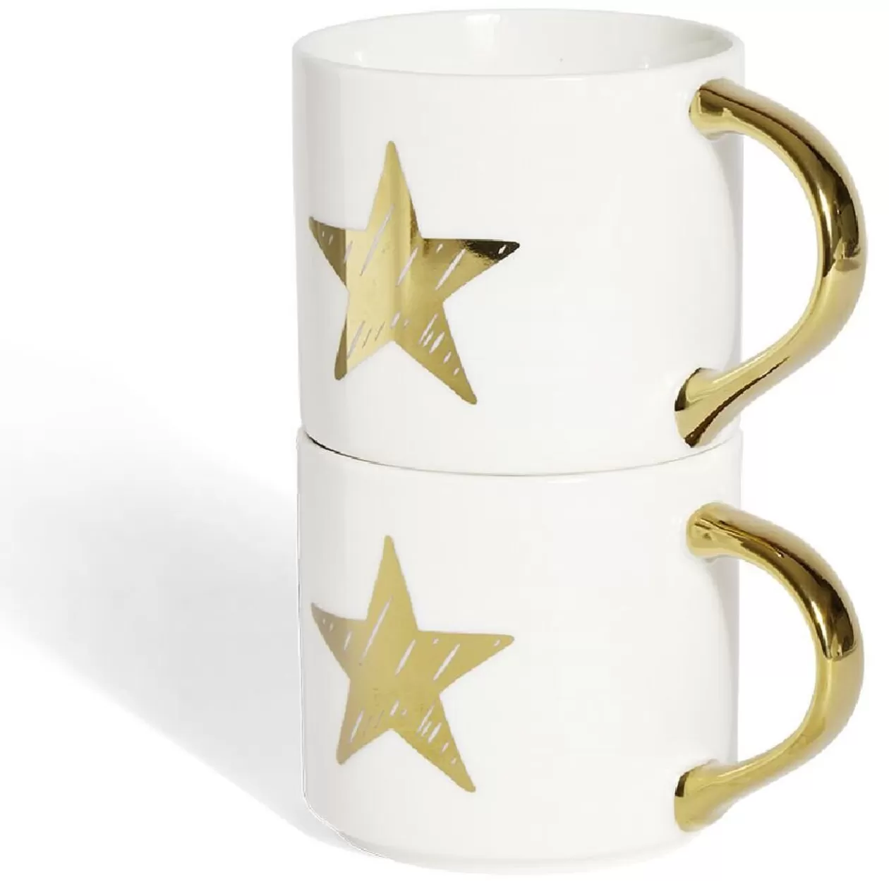 Coffret mug duo empilable étoile céramique blanc et doré 30cl>Gifi Hot