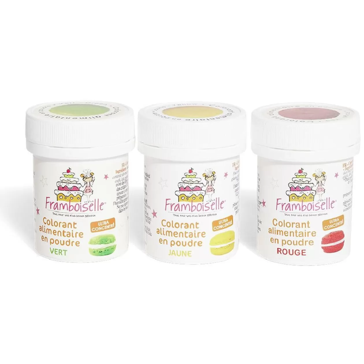 Gifi Colorant alimentaire en poudre Framboiselle rouge jaune vert x3< Préparation Culinaire