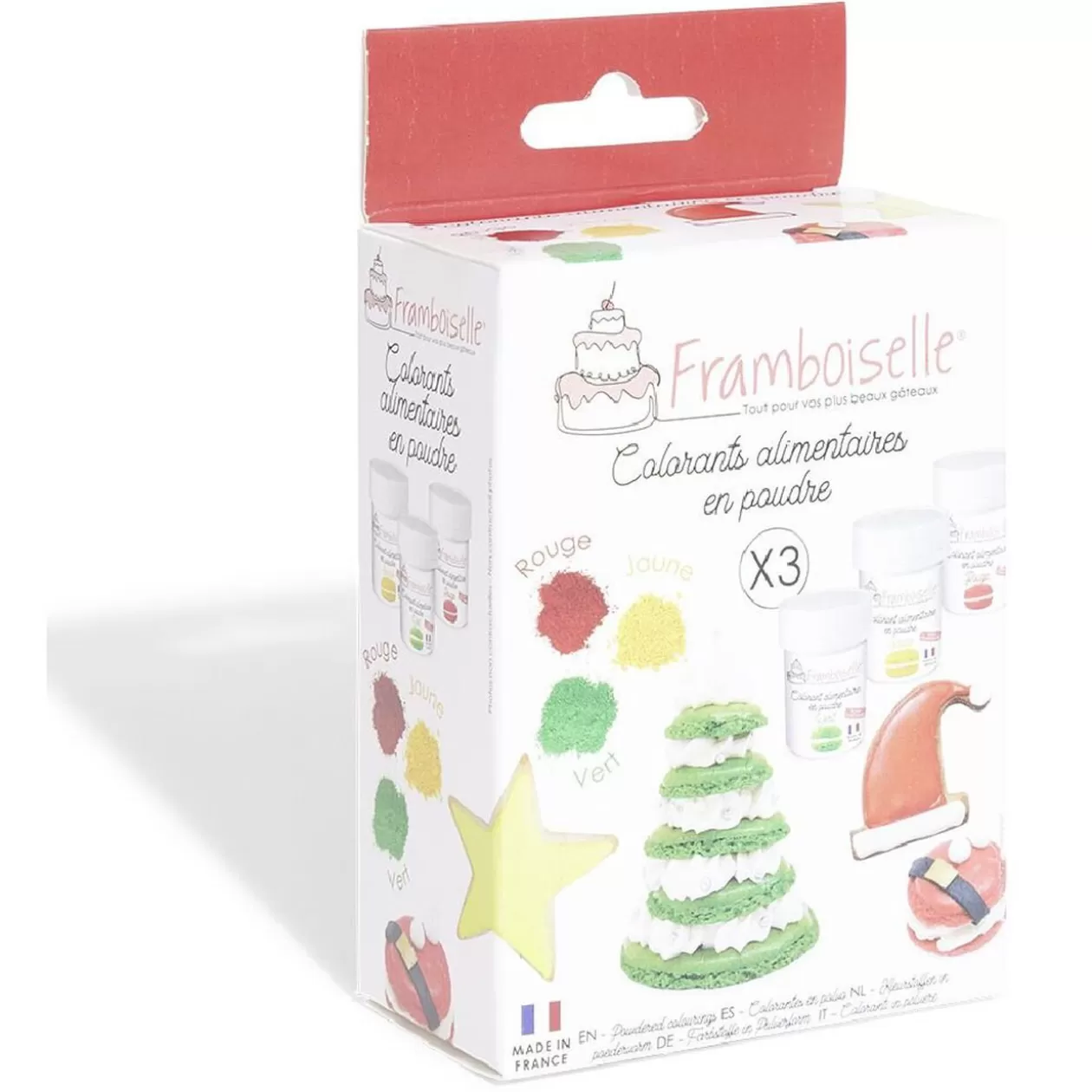 Gifi Colorant alimentaire en poudre Framboiselle rouge jaune vert x3< Préparation Culinaire