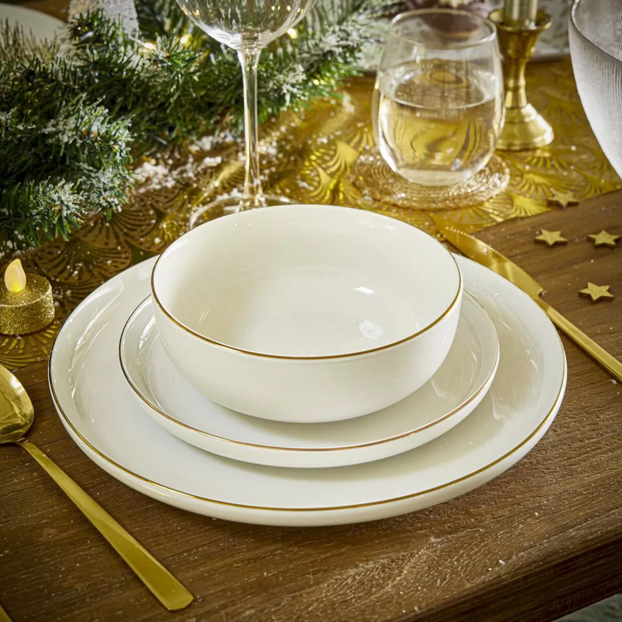 Gifi Coupelle Oslo faïence blanche avec bord doré Ø20cm< Vaisselle Et Accessoires De Table
