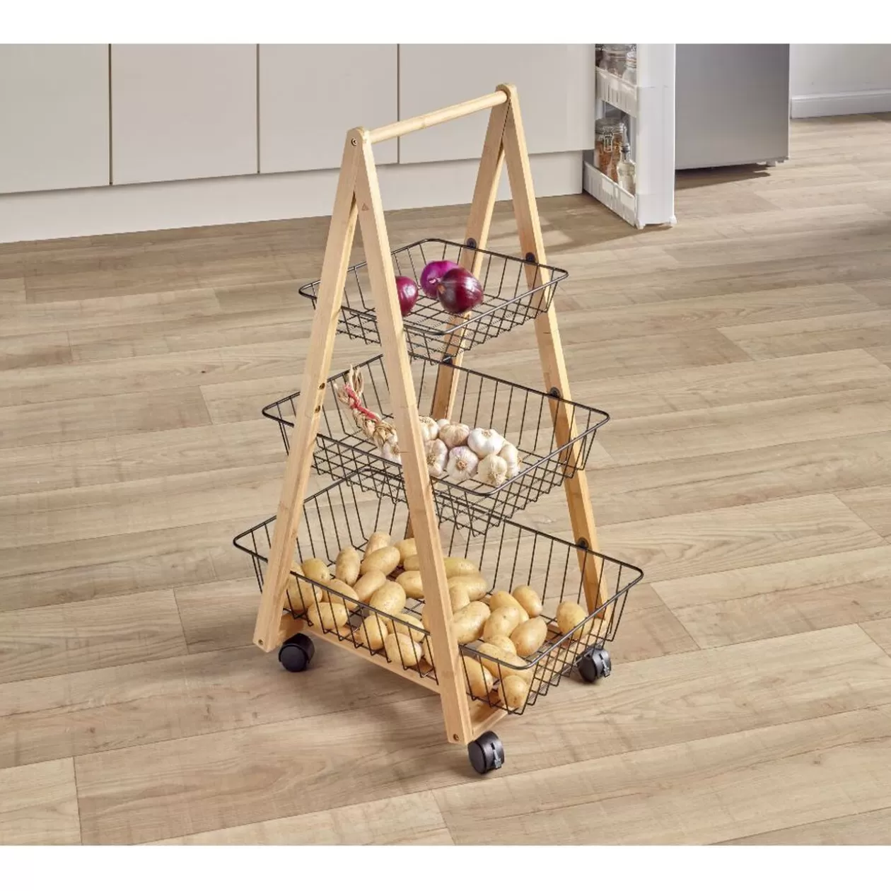 Gifi Desserte bambou panier métal 3 niveaux 54,5x36,5xH85 cm< Rangement De Cuisine