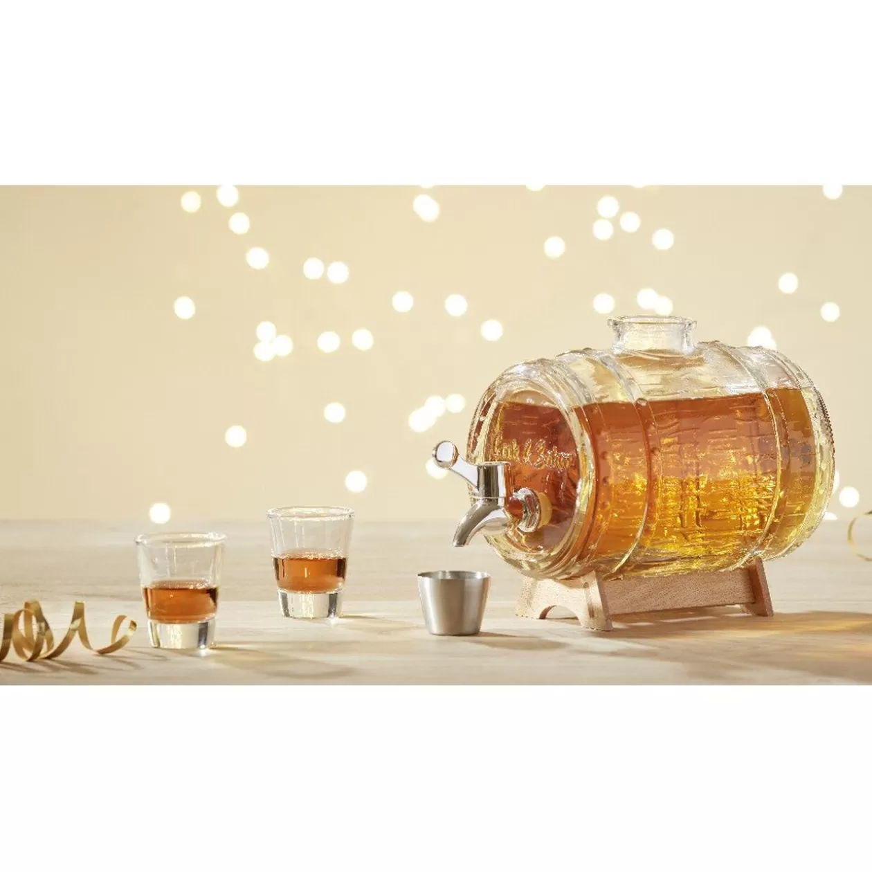 Distributeur de boisson tonneau support bois 1,5 L verres x2>Gifi Discount