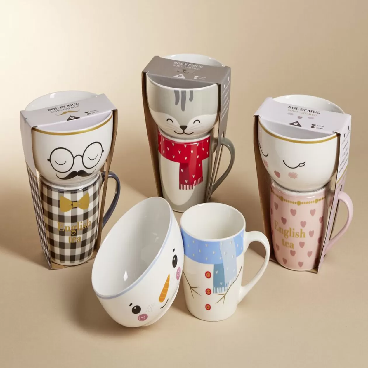 Ensemble mug 355ml avec bol 520ml porcelaine motif bonhomme de neige>Gifi Cheap