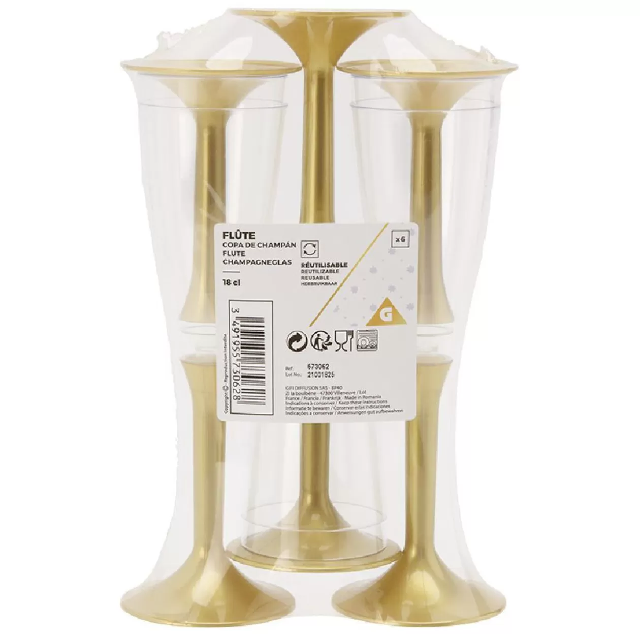 Gifi Flûte réutilisable dorée x6< Vaisselle Et Accessoires De Table