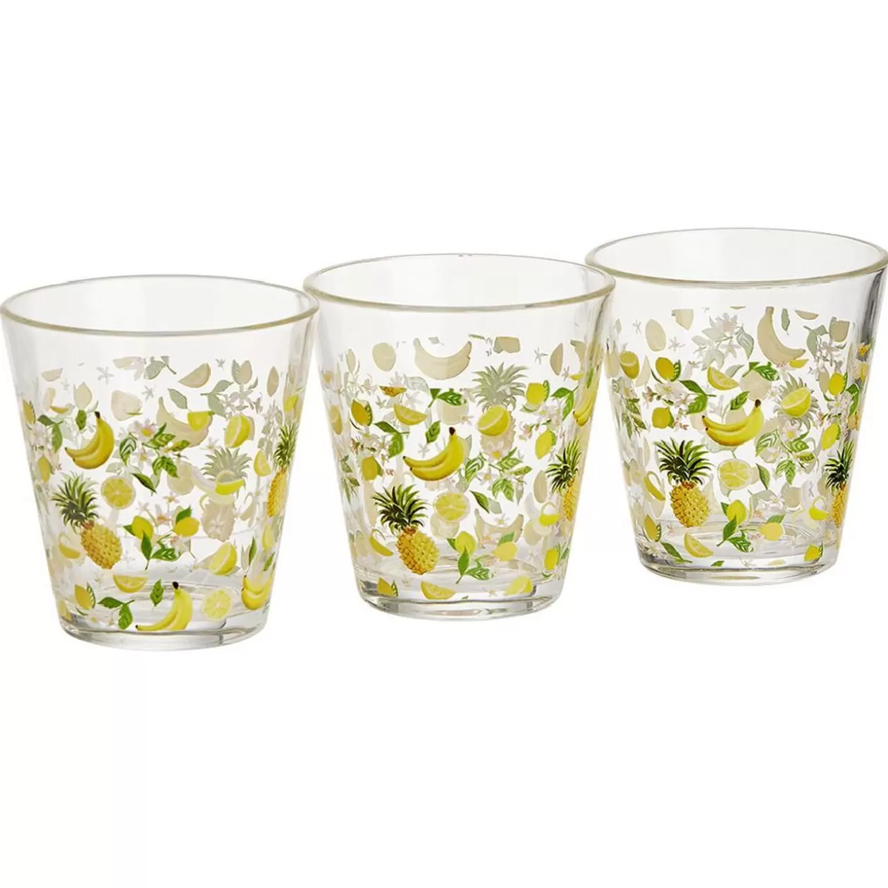 Gobelet bas conique transparent motif fruit exotique 25cl x3 - H8 cm>Gifi Clearance