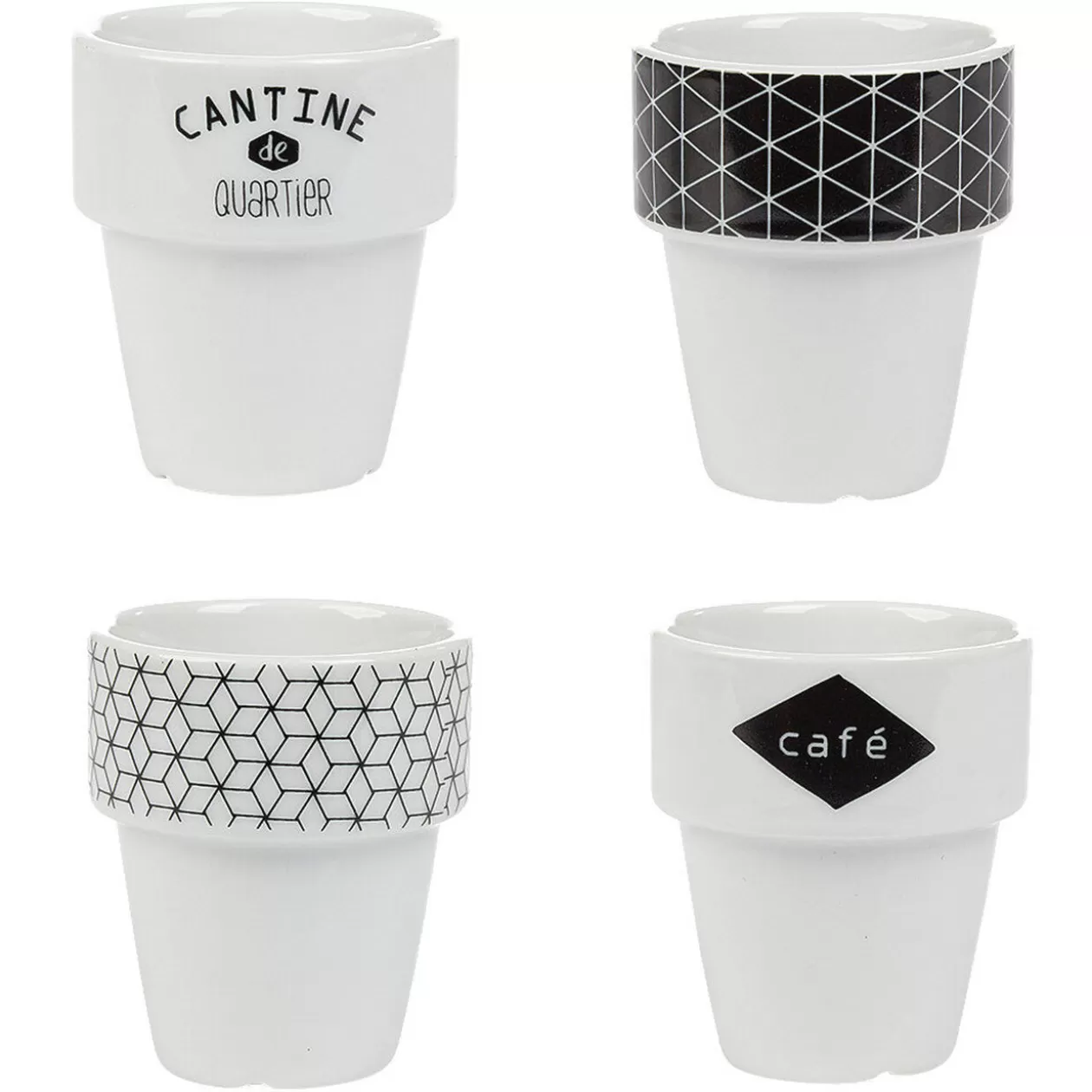 Gobelet en porcelaine design blanc noir 11 cl x4>Gifi New