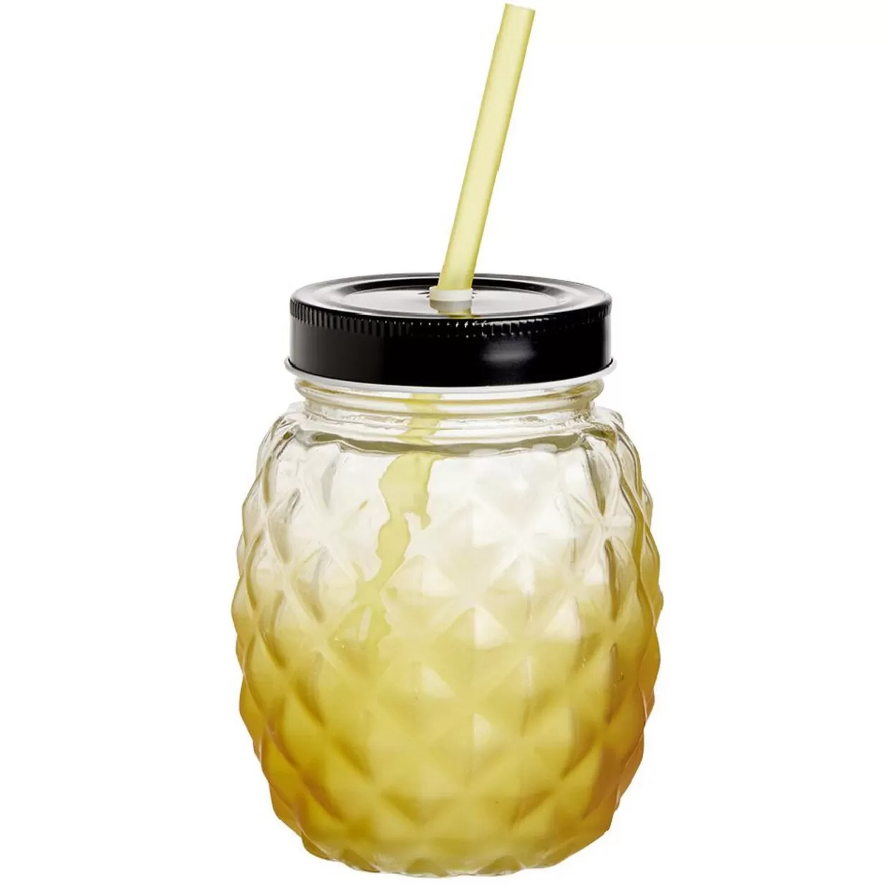 Gobelet en verre forme ananas avec paille et couvercle Ø9,5xH12,5cm>Gifi Online