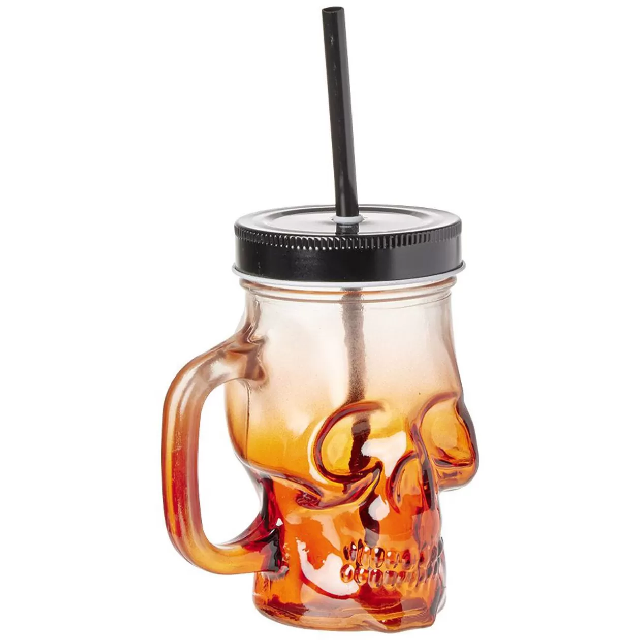 Gobelet en verre forme tête de mort avec paille et couvercle>Gifi Outlet