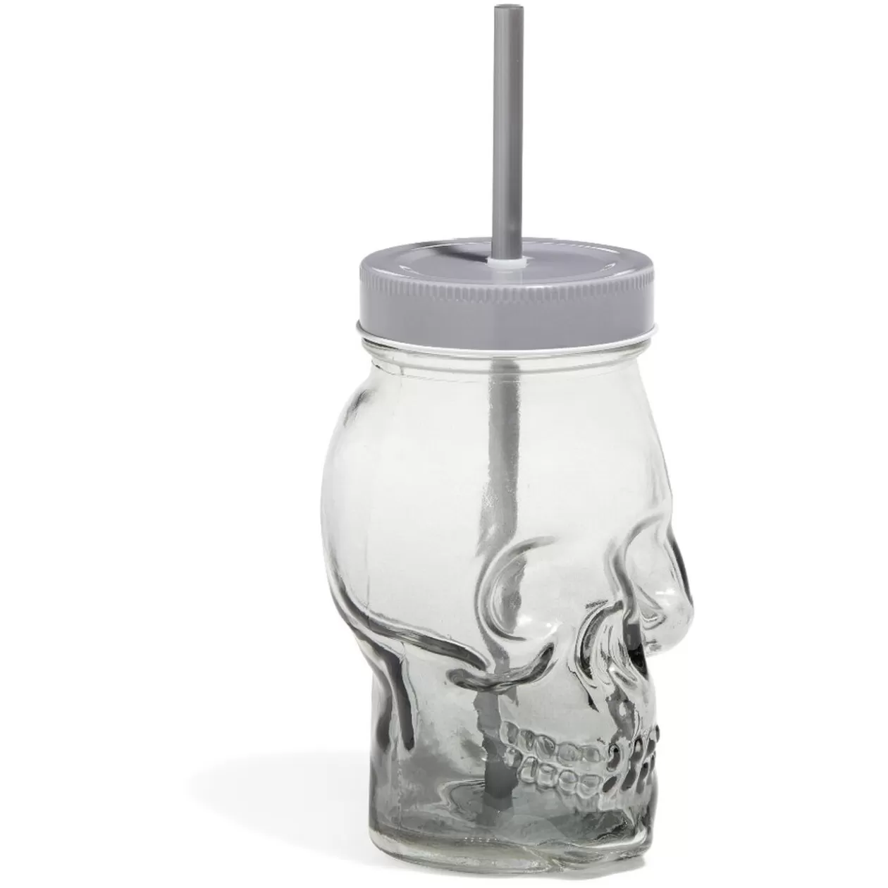 Gobelet en verre forme tête de mort avec paille et couvercle gris>Gifi Flash Sale