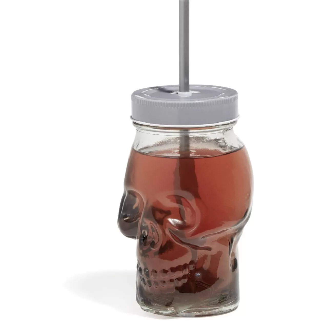 Gobelet en verre forme tête de mort avec paille et couvercle gris>Gifi Flash Sale