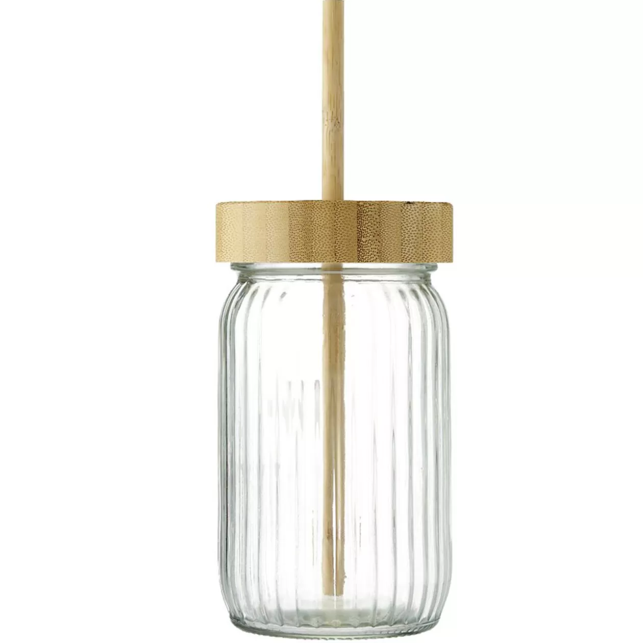 Gifi Gobelet en verre strié avec paille et bouchon en bambou Ø8cm H14,5cm< Vaisselle Et Accessoires De Table