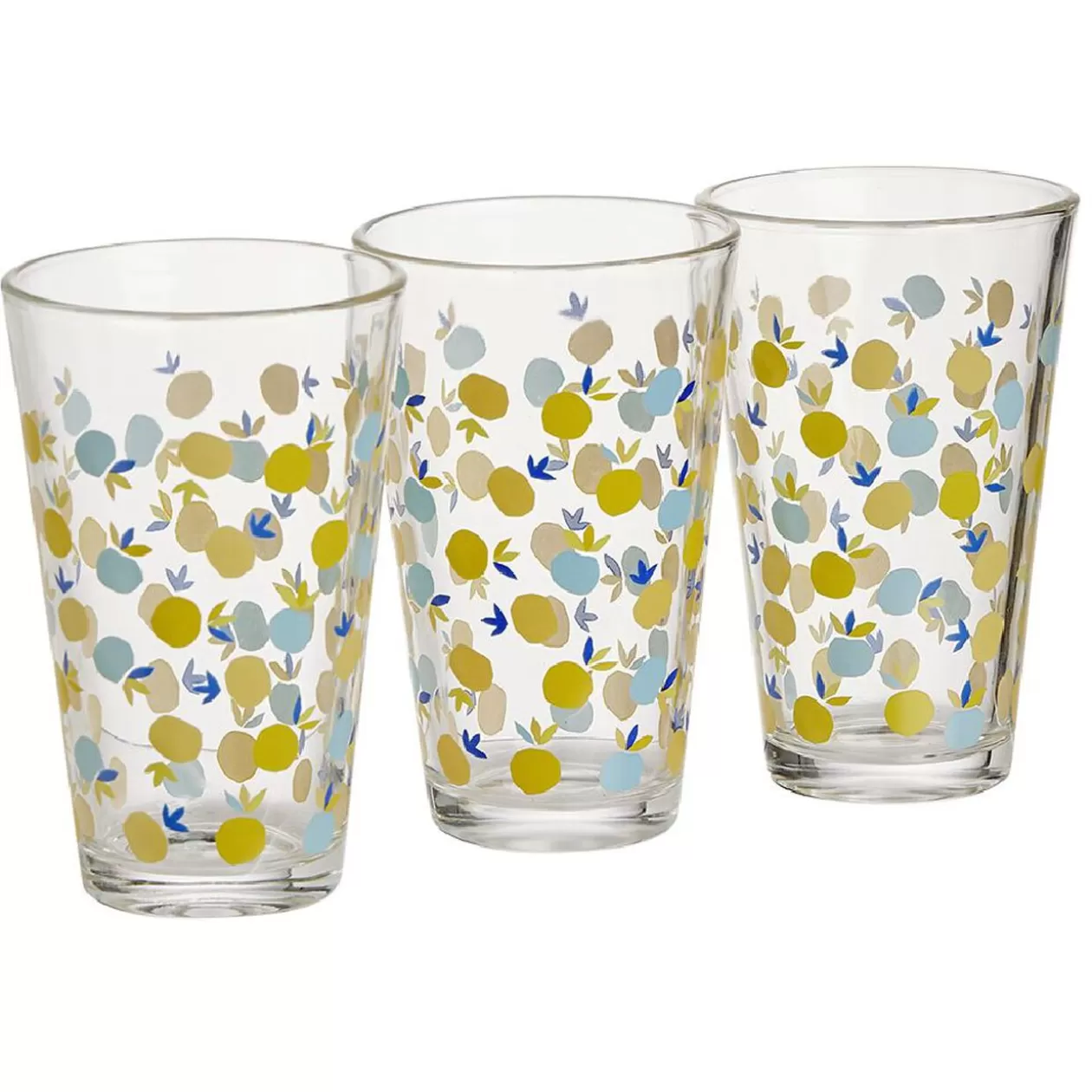Gobelet haut verre transparent motif citron jaune et bleu 30cl x3>Gifi Hot