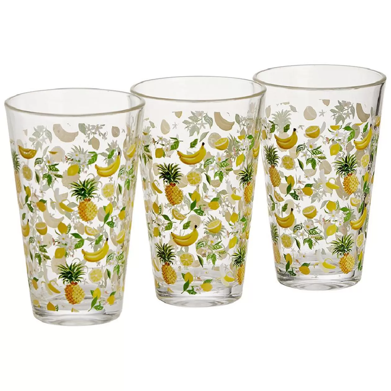 Gobelet haut verre transparent motif fruit exotique jaune 30cl x3>Gifi Cheap