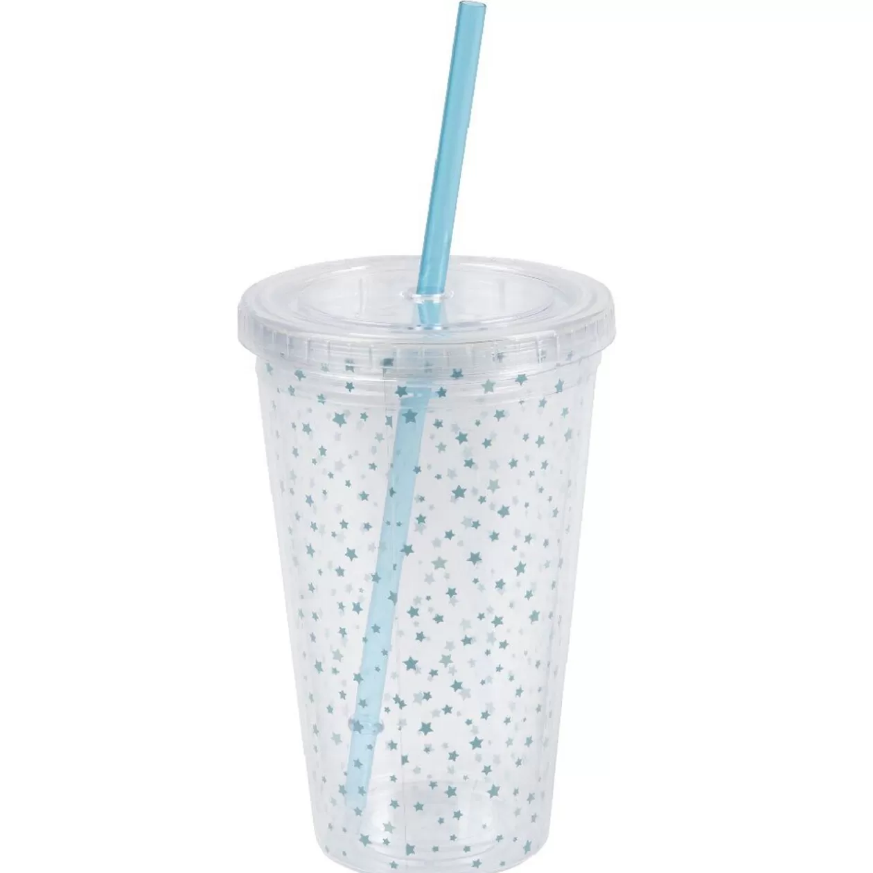 Gobelet plastique transparent couvercle et paille motif étoile bleu>Gifi Best Sale