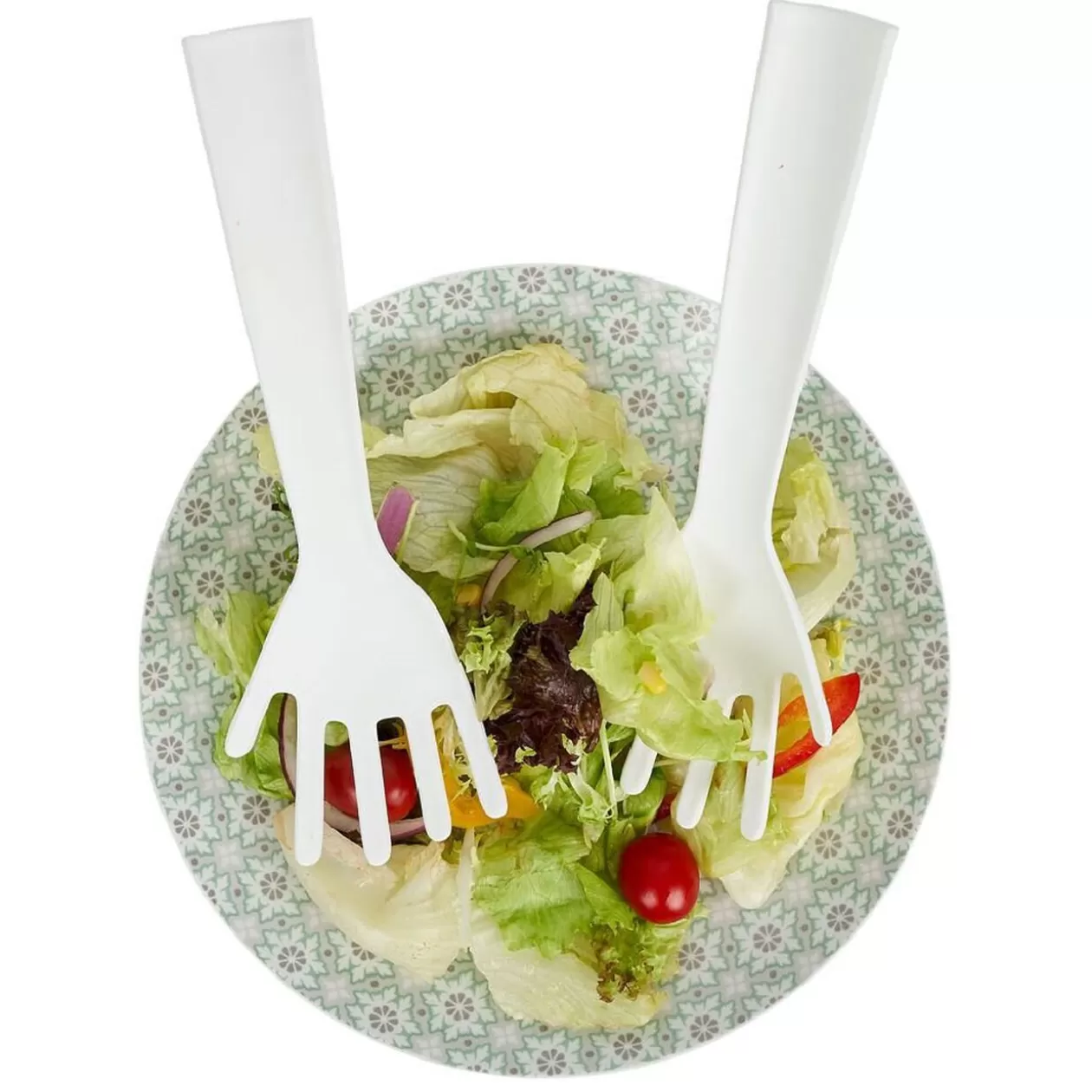 Gifi Lot de 2 couverts à salade forme main plastique blanc< Préparation Culinaire