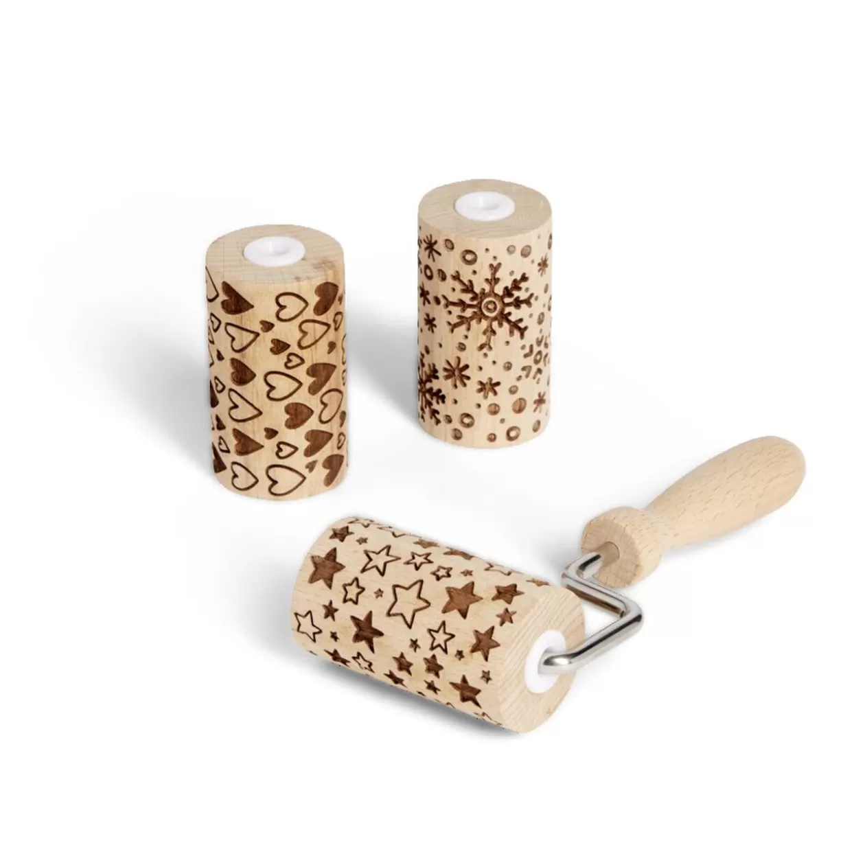 Gifi Lot de 3 mini rouleaux à pâtisserie en bois à motifs étoile/flocon/coeur< Préparation Culinaire