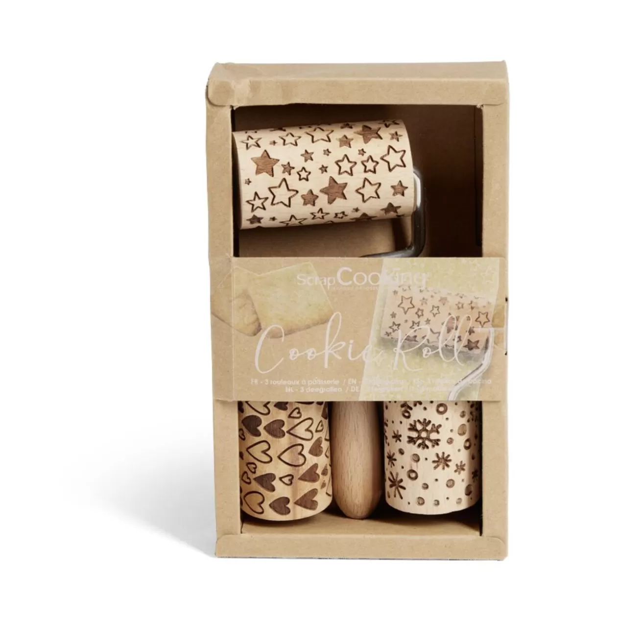 Gifi Lot de 3 mini rouleaux à pâtisserie en bois à motifs étoile/flocon/coeur< Préparation Culinaire
