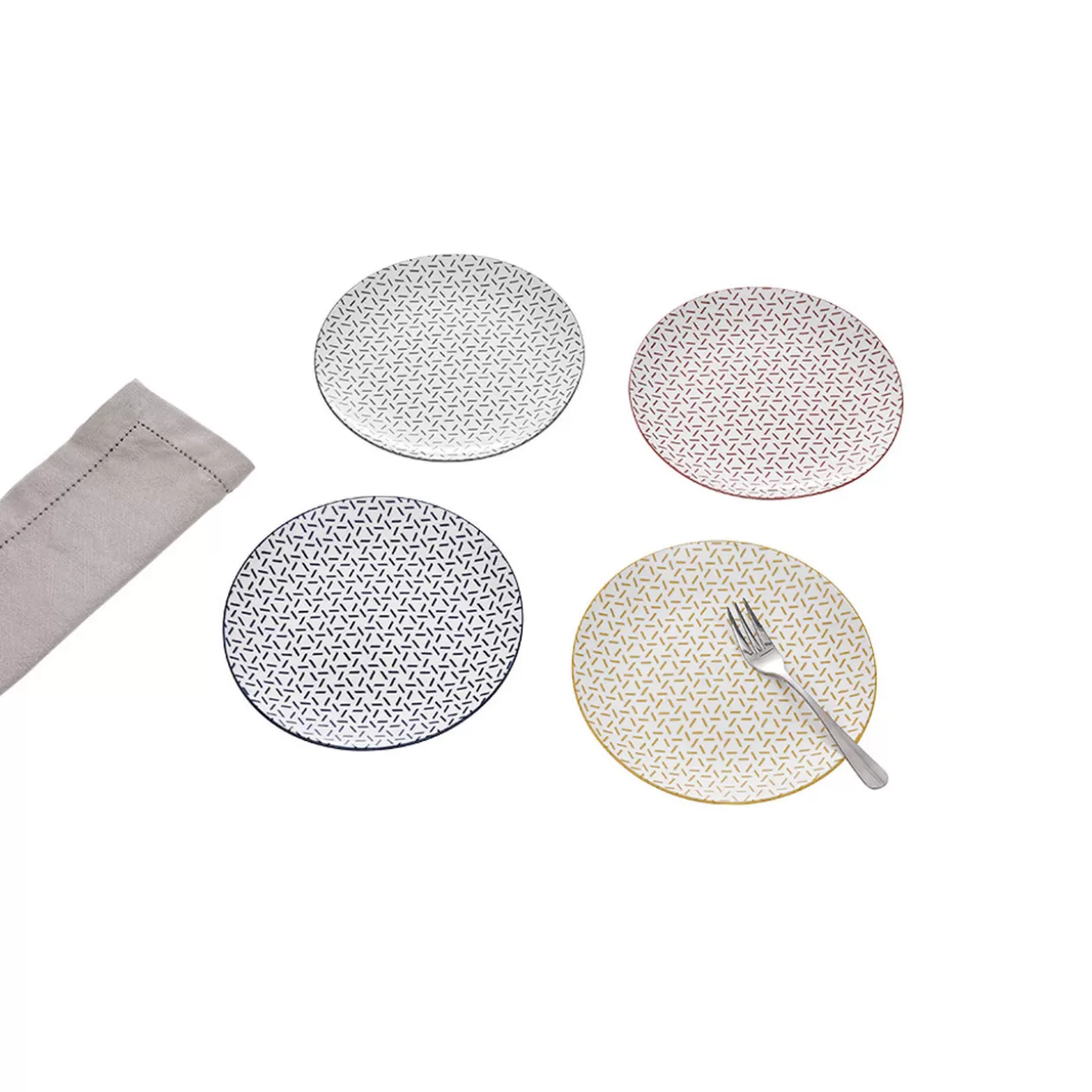 Lot de 4 assiettes à dessert porcelaine motif trait triangle multicolore Ø19cm>Gifi Store