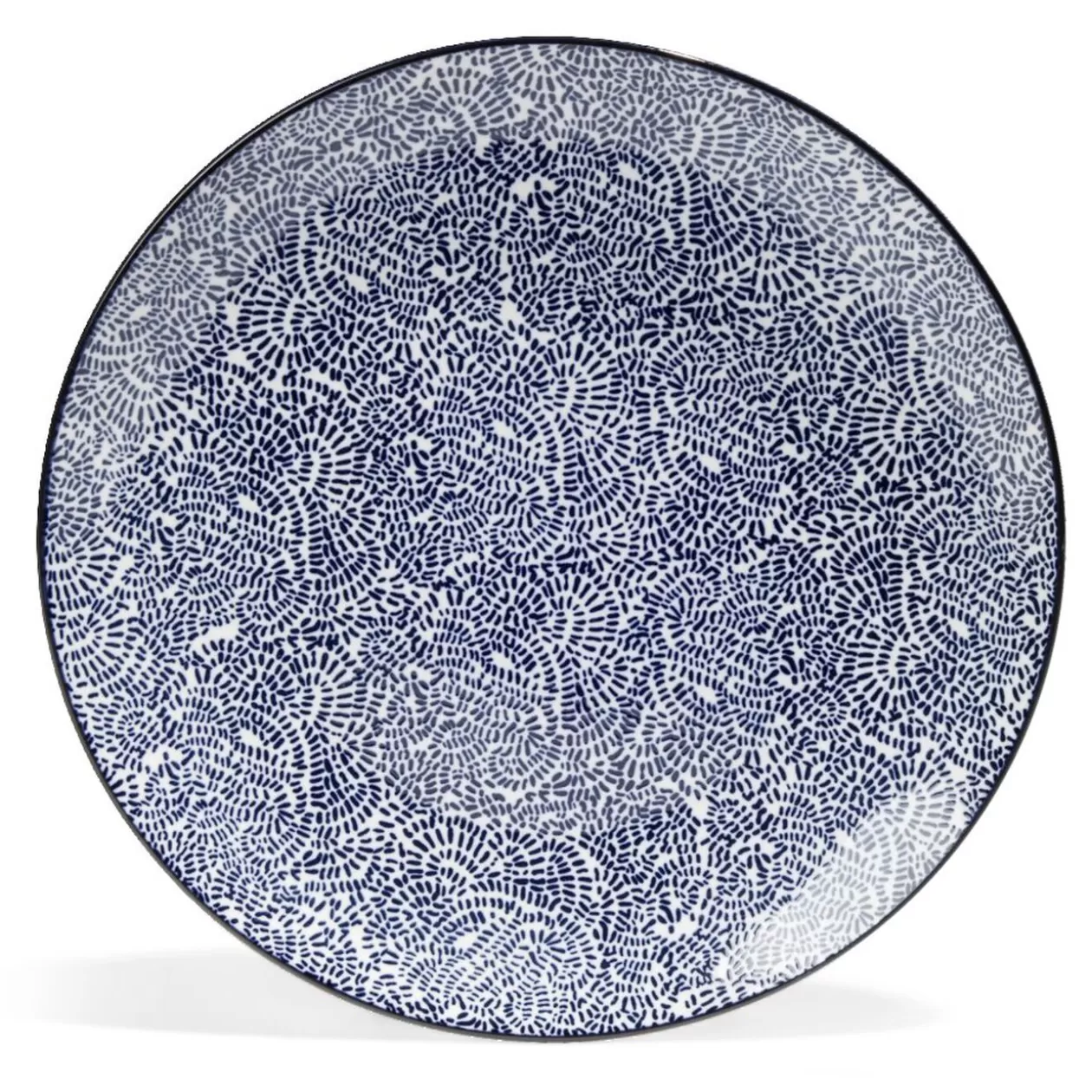 Lot de 4 assiettes plates Ø27cm porcelaine imprimé bleu et blanc>Gifi Flash Sale