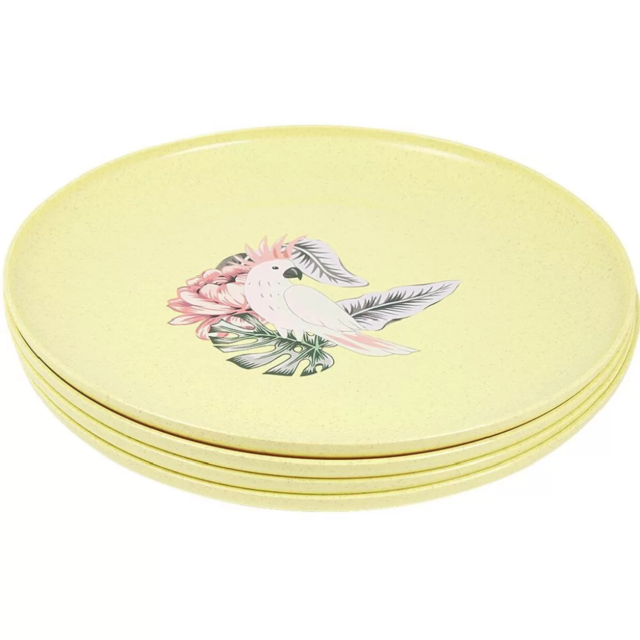 Lot de 4 assiettes plates décor oiseau et feuille>Gifi Fashion
