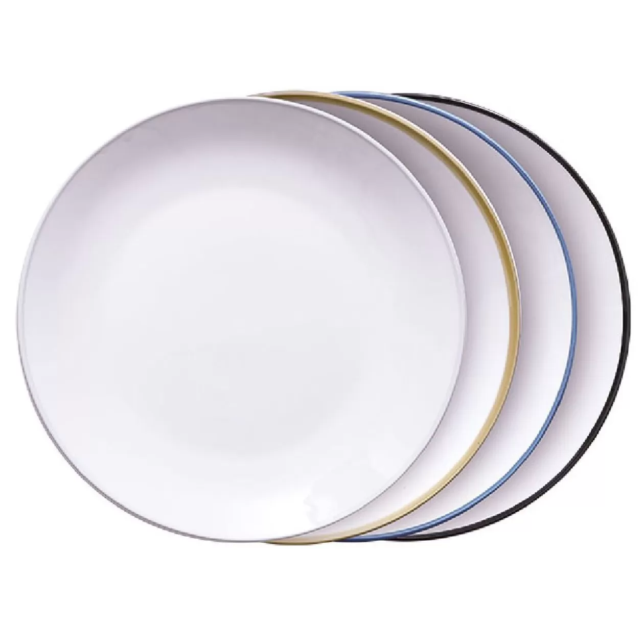 Gifi Lot de 4 assiettes plates rondes porcelaine blanche avec liseré coloré< Vaisselle Et Accessoires De Table