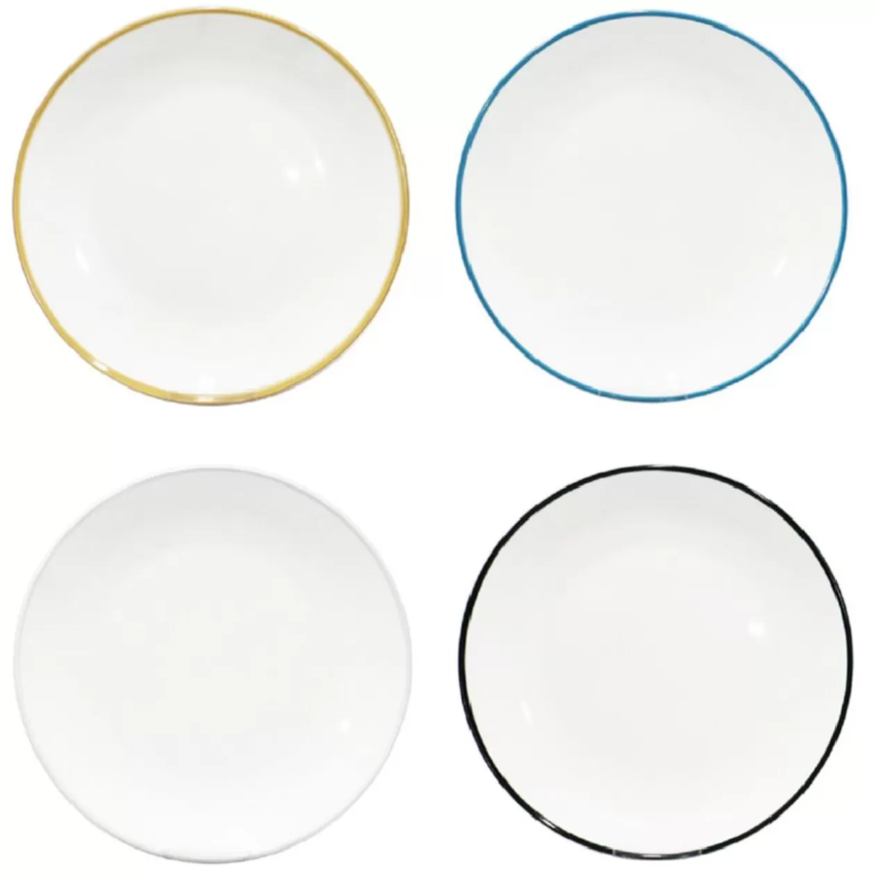 Gifi Lot de 4 assiettes plates rondes porcelaine blanche avec liseré coloré< Vaisselle Et Accessoires De Table