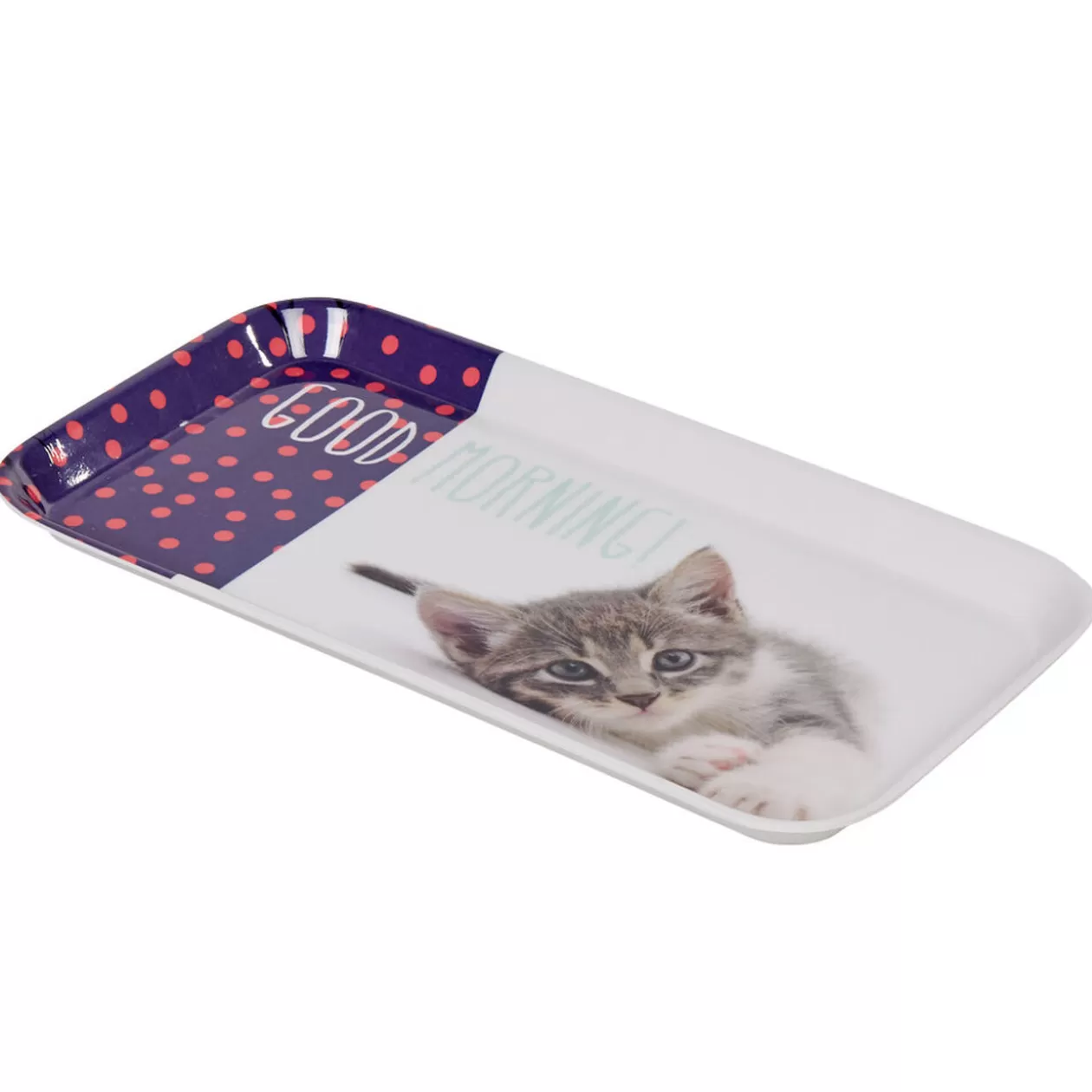 Gifi Mini plateau rectangulaire mélamine blanc violet déco chat< Vaisselle Et Accessoires De Table