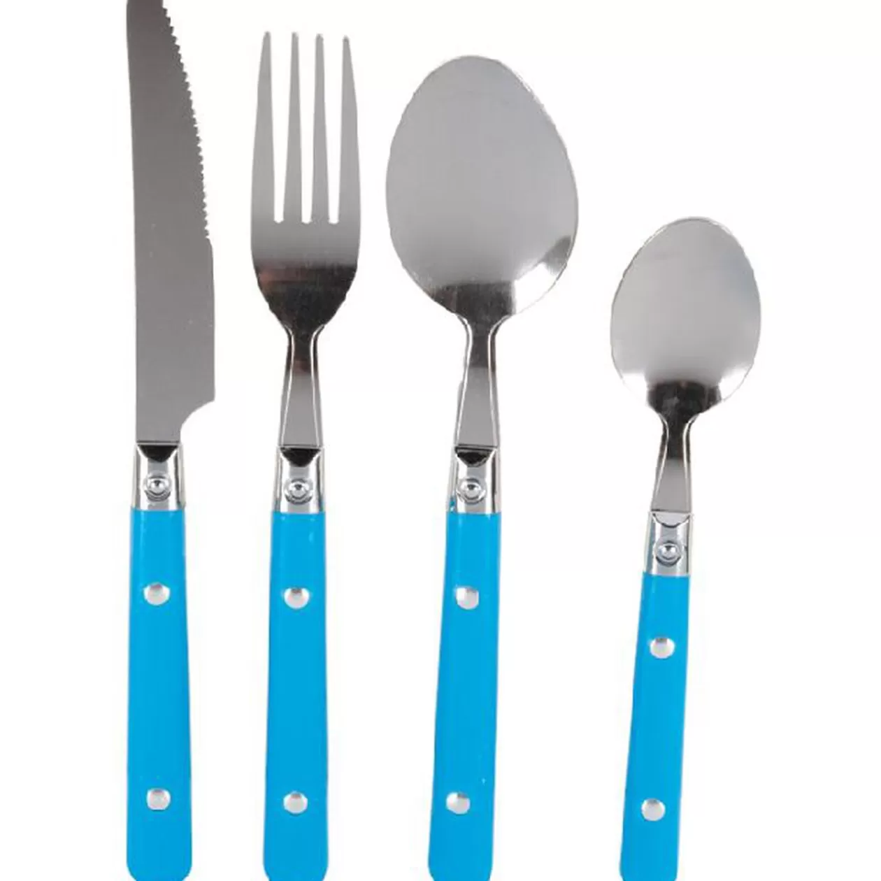 Ménagère 16 pièces inox manche plastique bleu>Gifi Online