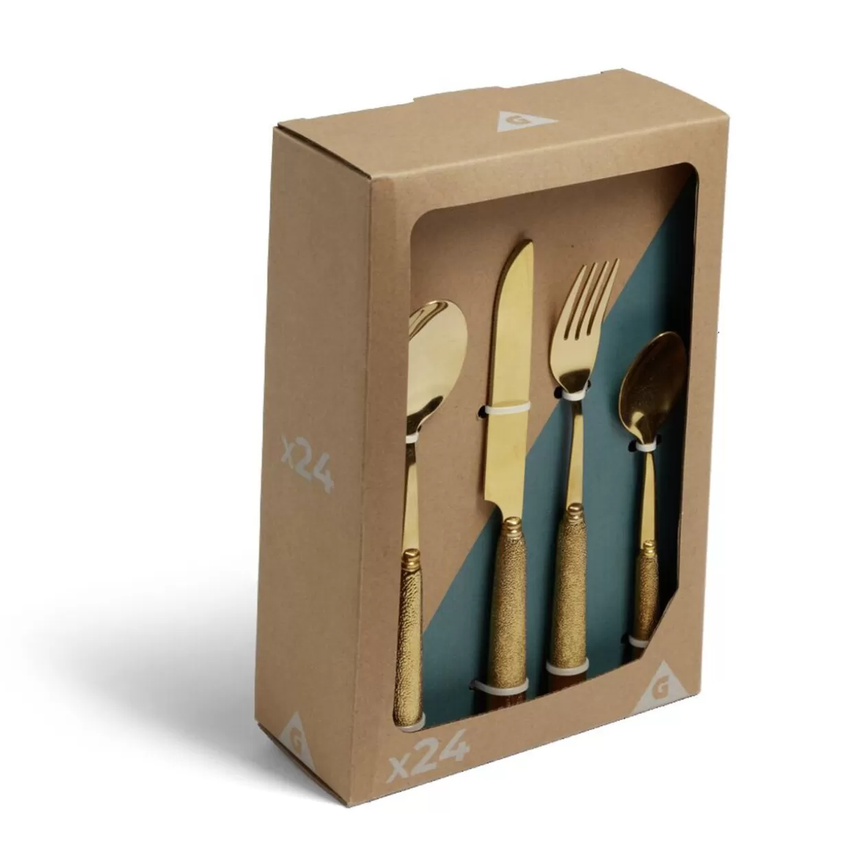 Ménagère inox doré x16 avec manche effet pigment relief>Gifi Best Sale
