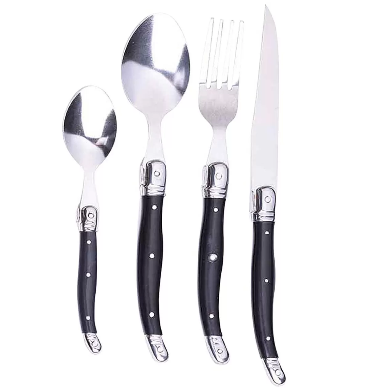 Ménagère inox manche noir 24 pièces>Gifi New