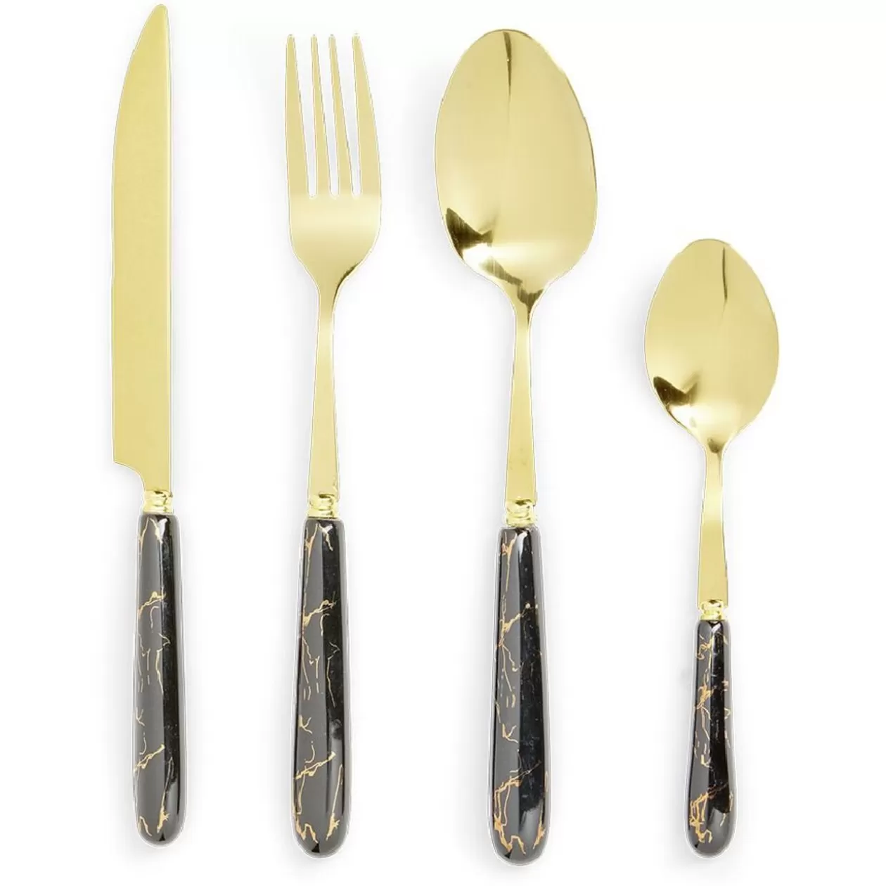 Ménagère inox x16 doré avec manche effet marbre>Gifi Fashion
