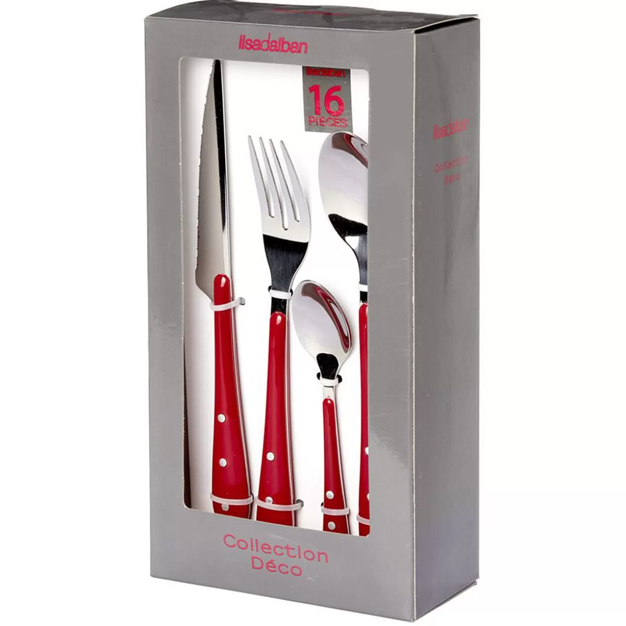 Ménagère Lisa D'Alban inox manche rouge 16 pièces>Gifi Shop